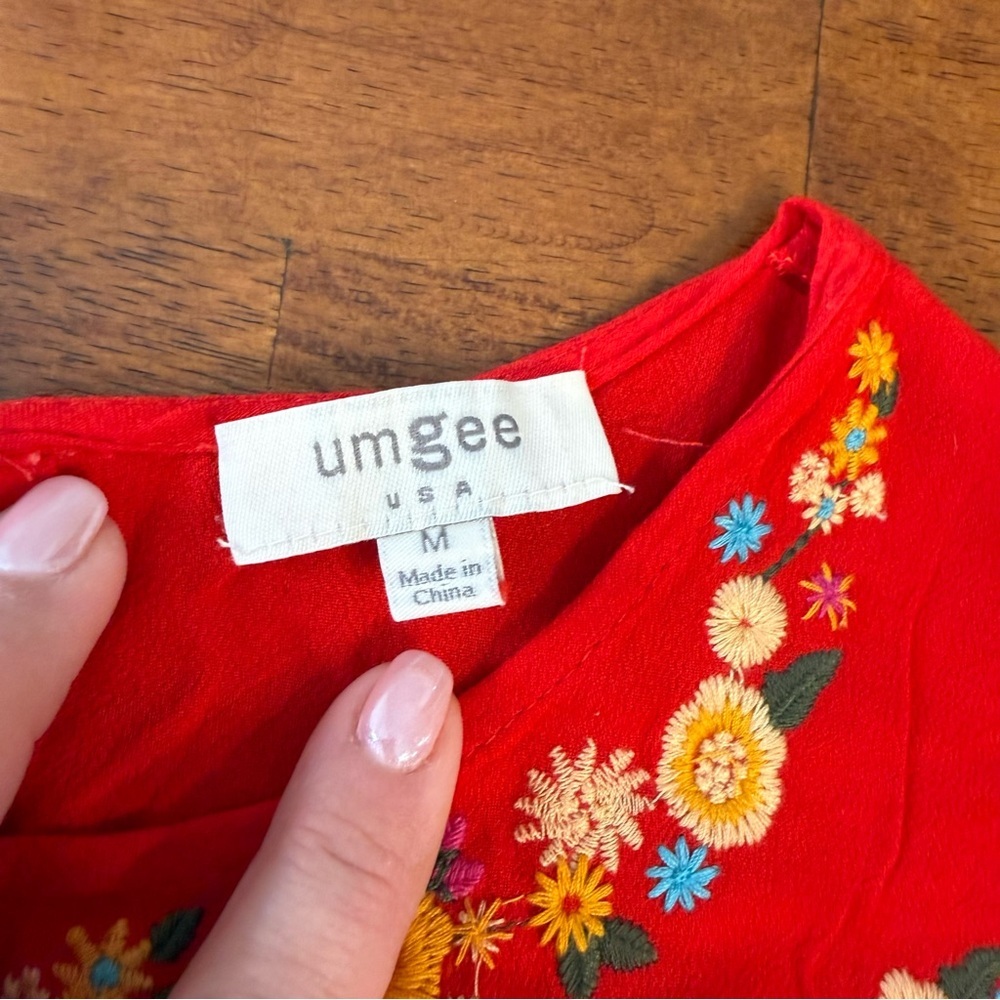 Umgee Red Floral Embroidered Mini Dress size medium - Picture 2 of 8